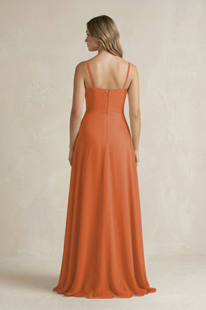 Spaghetti Strap Ruffled A - Line Chiffon Bridesmaid Dress in Terracotta - KissProm Bridesmaid Dresses