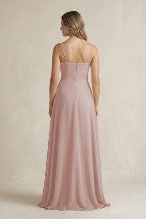 Spaghetti Strap Ruffled A - Line Chiffon Bridesmaid Dress in Toffee - KissProm Bridesmaid Dresses