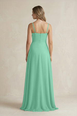Spaghetti Strap Ruffled A - Line Chiffon Bridesmaid Dress in Turquoise - KissProm Bridesmaid Dresses