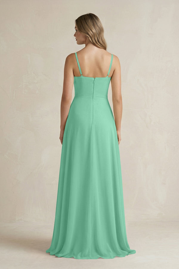 Spaghetti Strap Ruffled A - Line Chiffon Bridesmaid Dress in Turquoise - KissProm Bridesmaid Dresses