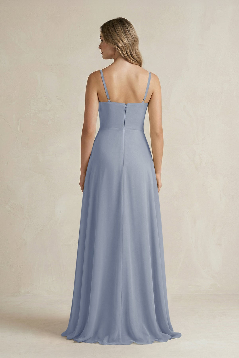 Spaghetti Strap Ruffled A - Line Chiffon Bridesmaid Dress in Twilight - KissProm Bridesmaid Dresses