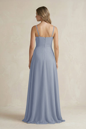 Spaghetti Strap Ruffled A - Line Chiffon Bridesmaid Dress in Twilight - KissProm Bridesmaid Dresses