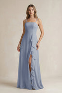 Spaghetti Strap Ruffled A - Line Chiffon Bridesmaid Dress in Twilight - KissProm Bridesmaid Dresses