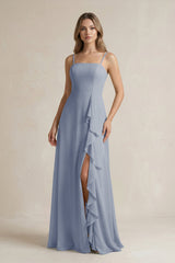 Spaghetti Strap Ruffled A - Line Chiffon Bridesmaid Dress in Twilight - KissProm Bridesmaid Dresses