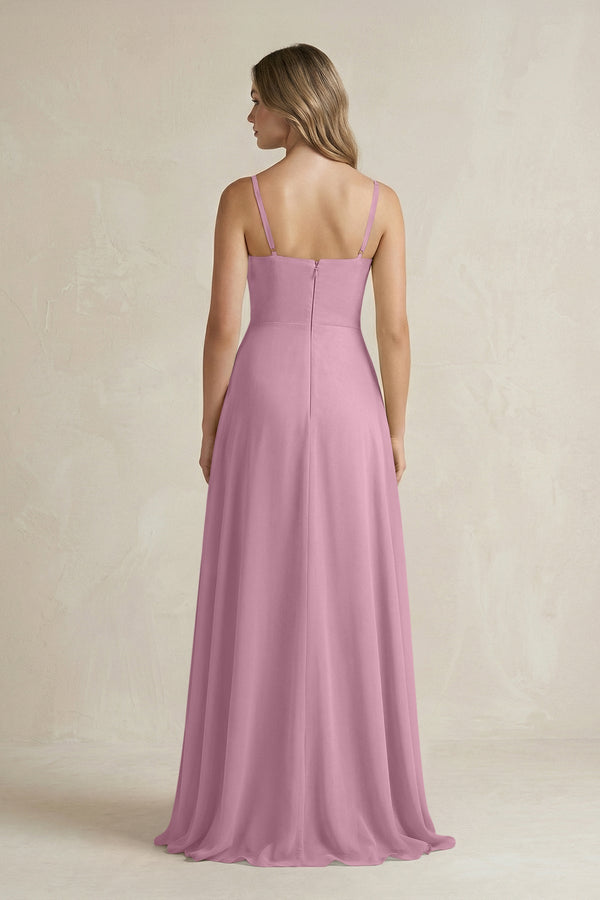 Spaghetti Strap Ruffled A - Line Chiffon Bridesmaid Dress in Vintage Mauve - KissProm Bridesmaid Dresses