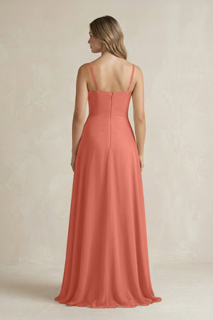 Spaghetti Strap Ruffled A - Line Chiffon Bridesmaid Dress in Wild Rose - KissProm Bridesmaid Dresses