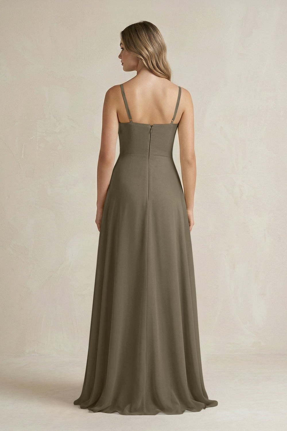 Spaghetti Strap Ruffled A - Line Chiffon Bridesmaid Dress in Willow Green - KissProm Bridesmaid Dresses
