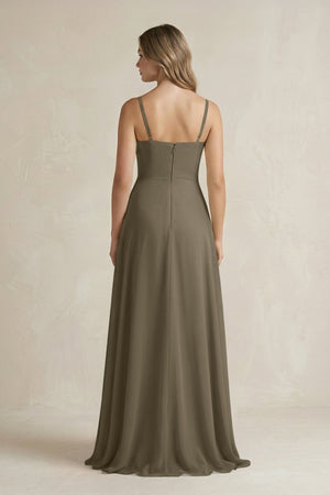 Spaghetti Strap Ruffled A - Line Chiffon Bridesmaid Dress in Willow Green - KissProm Bridesmaid Dresses