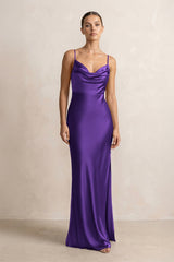 Spaghetti Strap Satin Sheath Bridesmaid Dress in Amethyst - KissProm Bridesmaid Dresses