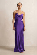 Spaghetti Strap Satin Sheath Bridesmaid Dress in Amethyst - KissProm Bridesmaid Dresses