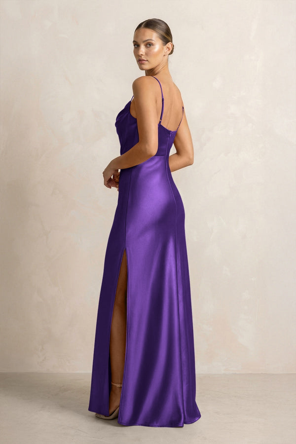 Spaghetti Strap Satin Sheath Bridesmaid Dress in Amethyst - KissProm Bridesmaid Dresses