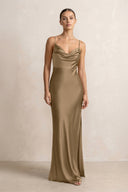 Spaghetti Strap Satin Sheath Bridesmaid Dress in Apple Cinnamon - KissProm Bridesmaid Dresses