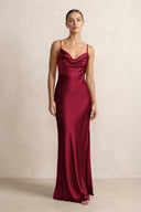 Spaghetti Strap Satin Sheath Bridesmaid Dress in Berry - KissProm Bridesmaid Dresses