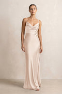 Spaghetti Strap Satin Sheath Bridesmaid Dress in Buttercream - KissProm Bridesmaid Dresses