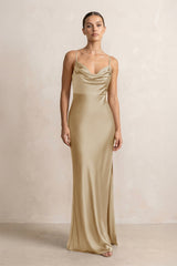 Spaghetti Strap Satin Sheath Bridesmaid Dress in Champagne - KissProm Bridesmaid Dresses