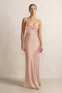Spaghetti Strap Satin Sheath Bridesmaid Dress in Champagne Rose - KissProm Bridesmaid Dresses