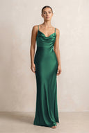 Spaghetti Strap Satin Sheath Bridesmaid Dress in Dark Green - KissProm Bridesmaid Dresses