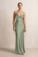 Spaghetti Strap Satin Sheath Bridesmaid Dress in Dove Gray - KissProm Bridesmaid Dresses