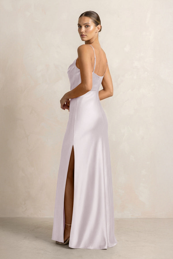 Spaghetti Strap Satin Sheath Bridesmaid Dress in Dusk - KissProm Bridesmaid Dresses