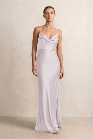 Spaghetti Strap Satin Sheath Bridesmaid Dress in Dusk - KissProm Bridesmaid Dresses