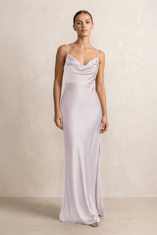 Spaghetti Strap Satin Sheath Bridesmaid Dress in Dusk - KissProm Bridesmaid Dresses