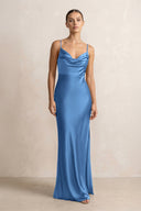 Spaghetti Strap Satin Sheath Bridesmaid Dress in Dusty Blue - KissProm Bridesmaid Dresses