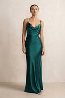 Spaghetti Strap Satin Sheath Bridesmaid Dress in Emerald - KissProm Bridesmaid Dresses
