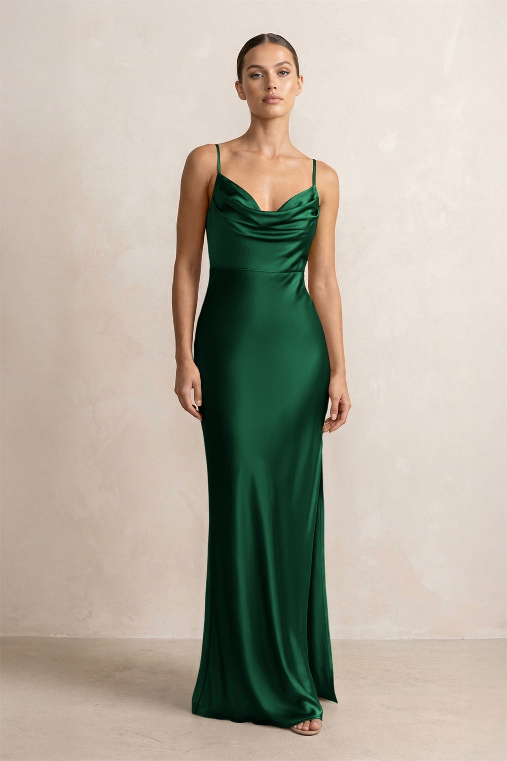 Spaghetti Strap Satin Sheath Bridesmaid Dress in Green - KissProm Bridesmaid Dresses