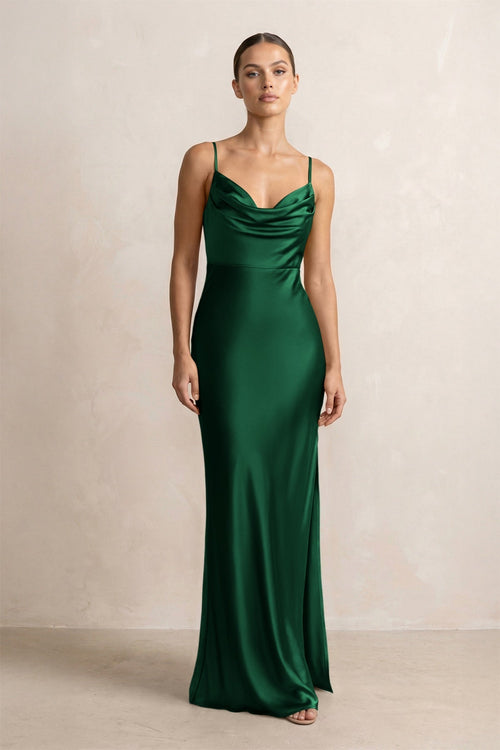 Spaghetti Strap Satin Sheath Bridesmaid Dress in Green - KissProm Bridesmaid Dresses