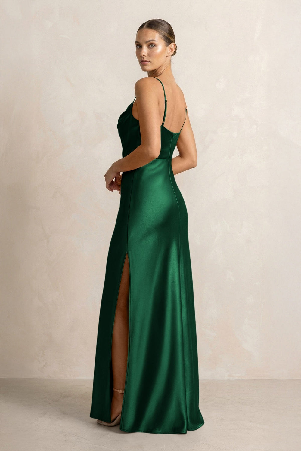 Spaghetti Strap Satin Sheath Bridesmaid Dress in Green - KissProm Bridesmaid Dresses