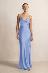 Spaghetti Strap Satin Sheath Bridesmaid Dress in Ice - KissProm Bridesmaid Dresses