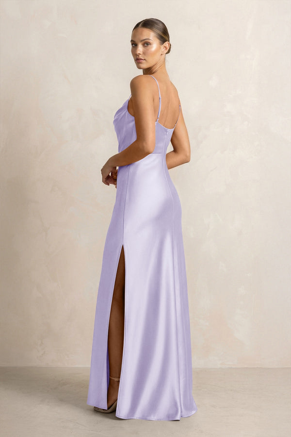 Spaghetti Strap Satin Sheath Bridesmaid Dress in Lavender - KissProm Bridesmaid Dresses