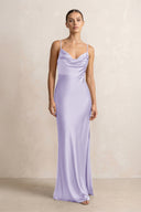 Spaghetti Strap Satin Sheath Bridesmaid Dress in Lavender - KissProm Bridesmaid Dresses