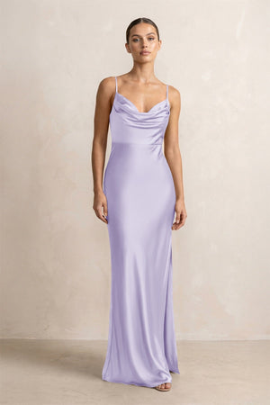 Spaghetti Strap Satin Sheath Bridesmaid Dress in Lavender - KissProm Bridesmaid Dresses