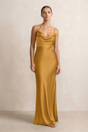 Spaghetti Strap Satin Sheath Bridesmaid Dress in Marigold - KissProm Bridesmaid Dresses