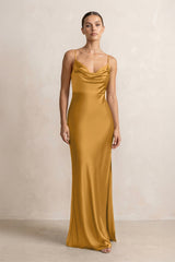 Spaghetti Strap Satin Sheath Bridesmaid Dress in Marigold - KissProm Bridesmaid Dresses
