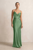 Spaghetti Strap Satin Sheath Bridesmaid Dress in Matcha - KissProm Bridesmaid Dresses