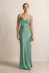 Spaghetti Strap Satin Sheath Bridesmaid Dress in Mint Green - KissProm Bridesmaid Dresses