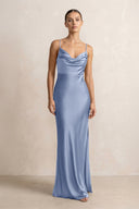 Spaghetti Strap Satin Sheath Bridesmaid Dress in Mist - KissProm Bridesmaid Dresses