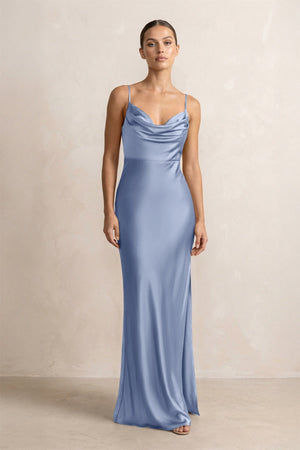 Spaghetti Strap Satin Sheath Bridesmaid Dress in Mist - KissProm Bridesmaid Dresses