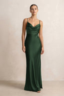 Spaghetti Strap Satin Sheath Bridesmaid Dress in Moss - KissProm Bridesmaid Dresses