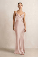 Spaghetti Strap Satin Sheath Bridesmaid Dress in Pale Blush - KissProm Bridesmaid Dresses