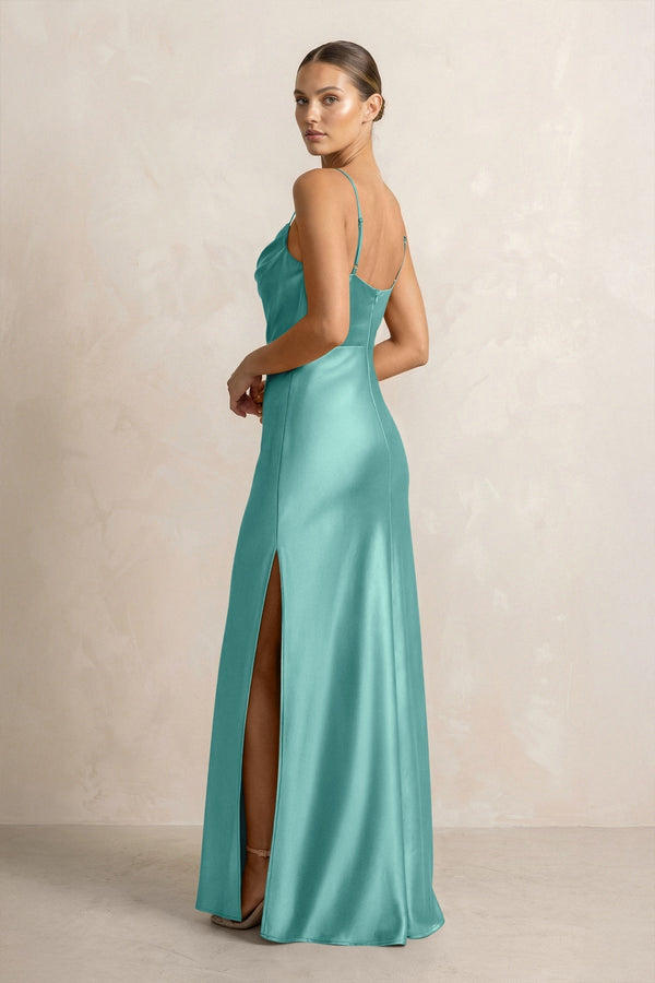 Spaghetti Strap Satin Sheath Bridesmaid Dress in Pale Pistachio - KissProm Bridesmaid Dresses