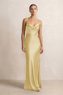 Spaghetti Strap Satin Sheath Bridesmaid Dress in Pastel Yellow - KissProm Bridesmaid Dresses