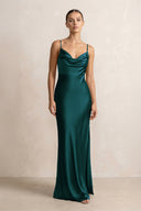 Spaghetti Strap Satin Sheath Bridesmaid Dress in Pine - KissProm Bridesmaid Dresses