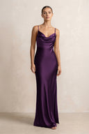 Spaghetti Strap Satin Sheath Bridesmaid Dress in Plum - KissProm Bridesmaid Dresses