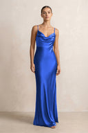 Spaghetti Strap Satin Sheath Bridesmaid Dress in Royal Blue - KissProm Bridesmaid Dresses