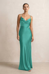 Spaghetti Strap Satin Sheath Bridesmaid Dress in Sea Glass - KissProm Bridesmaid Dresses