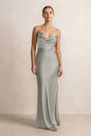 Spaghetti Strap Satin Sheath Bridesmaid Dress in Silver - KissProm Bridesmaid Dresses