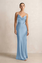 Spaghetti Strap Satin Sheath Bridesmaid Dress in Sky Blue - KissProm Bridesmaid Dresses